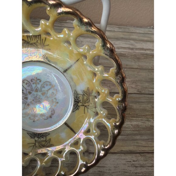 Royal Sealy Lusterware Footed Teacup & Reticulated Saucer Set Japan Yellow - Picture 3 of 13